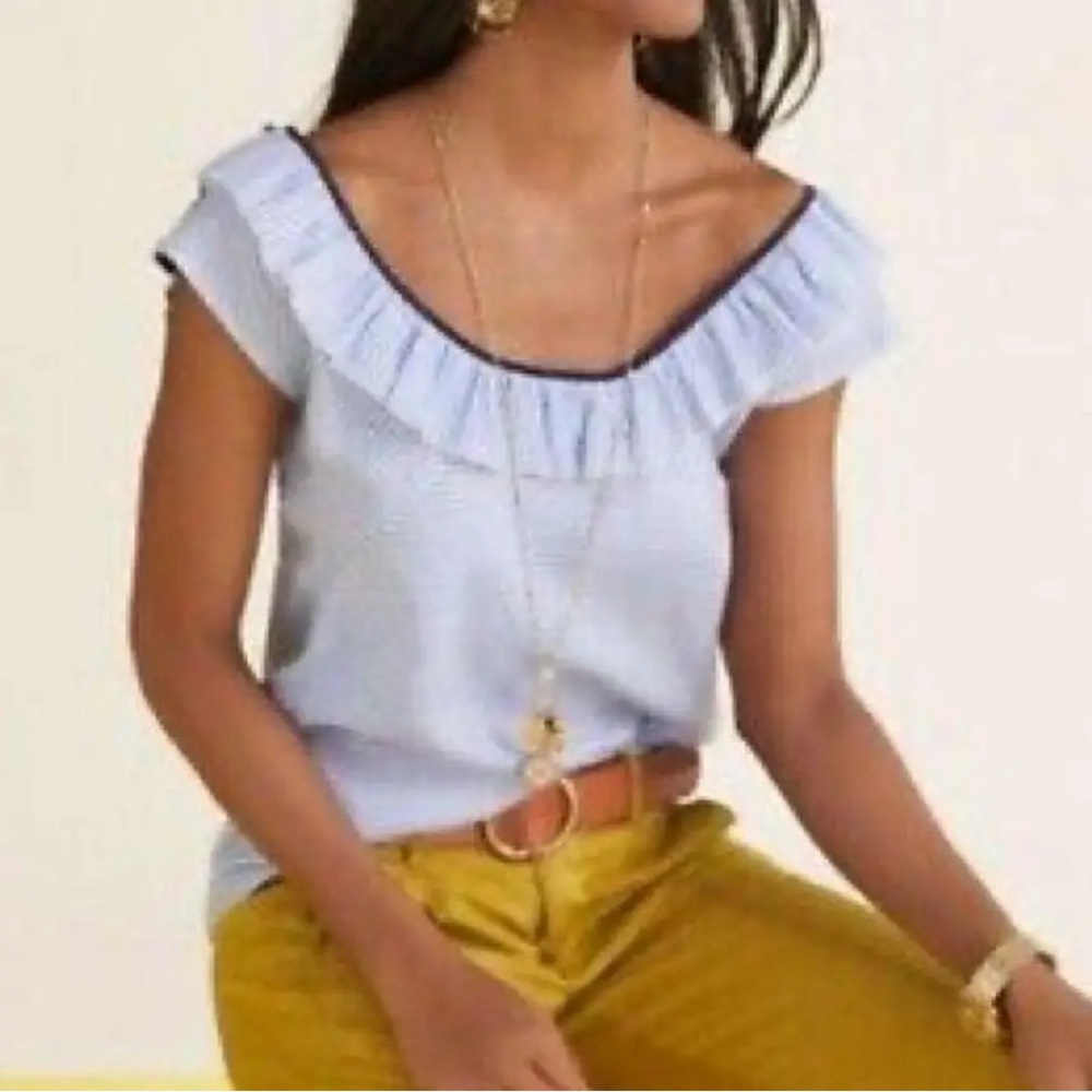 Cabi Windward Linen Blend Nautical Striped Blue White Reversible Top